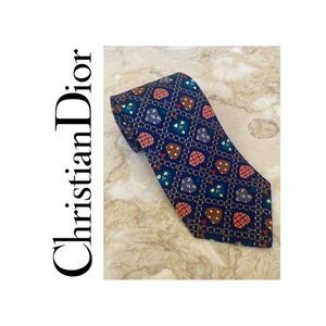 Christian Dior 100% Silk Hearts Patchwork CD Monogram Multicolour Tie
